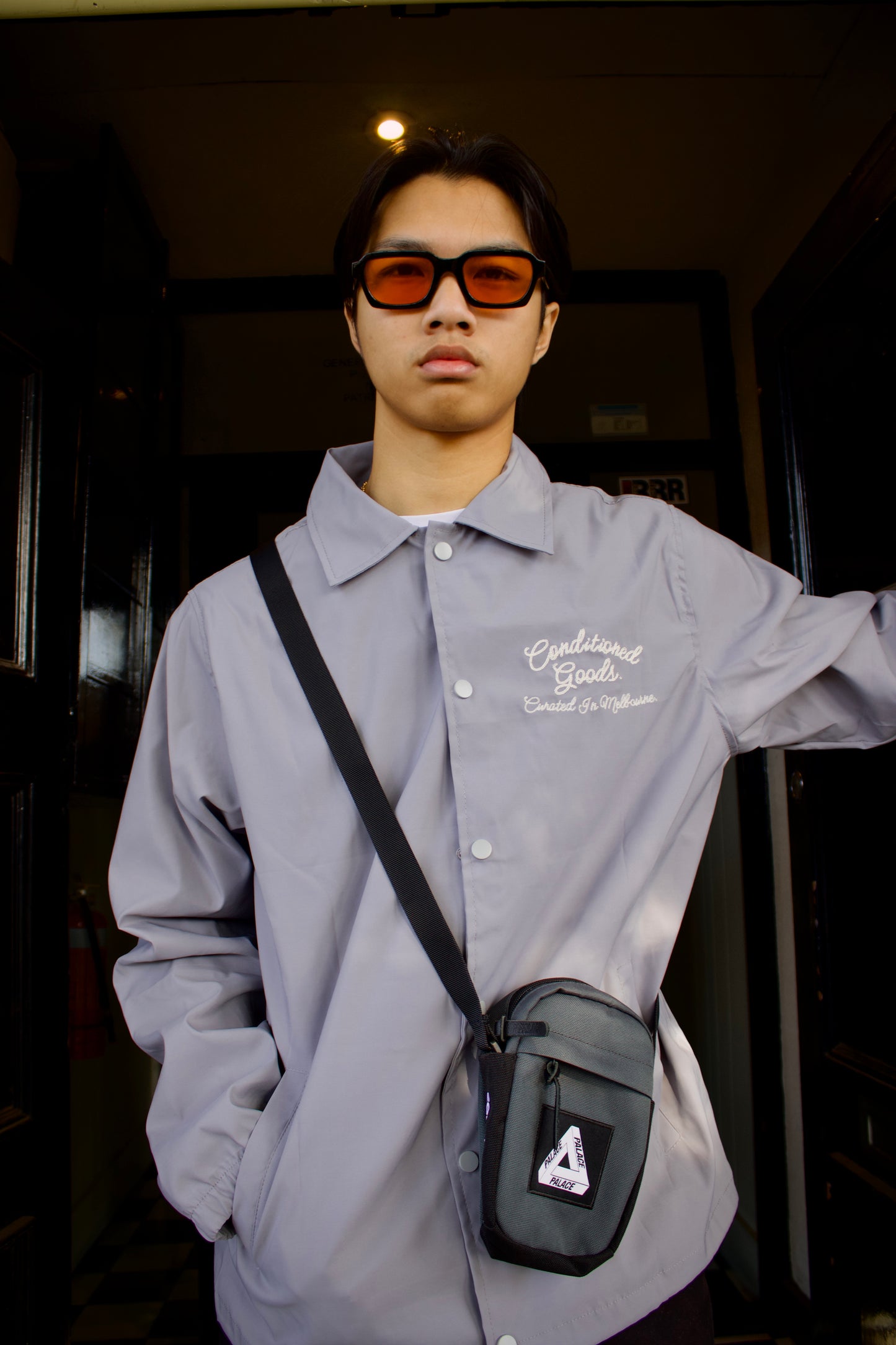 Script Logo Coach Jacket - Platinum Grey