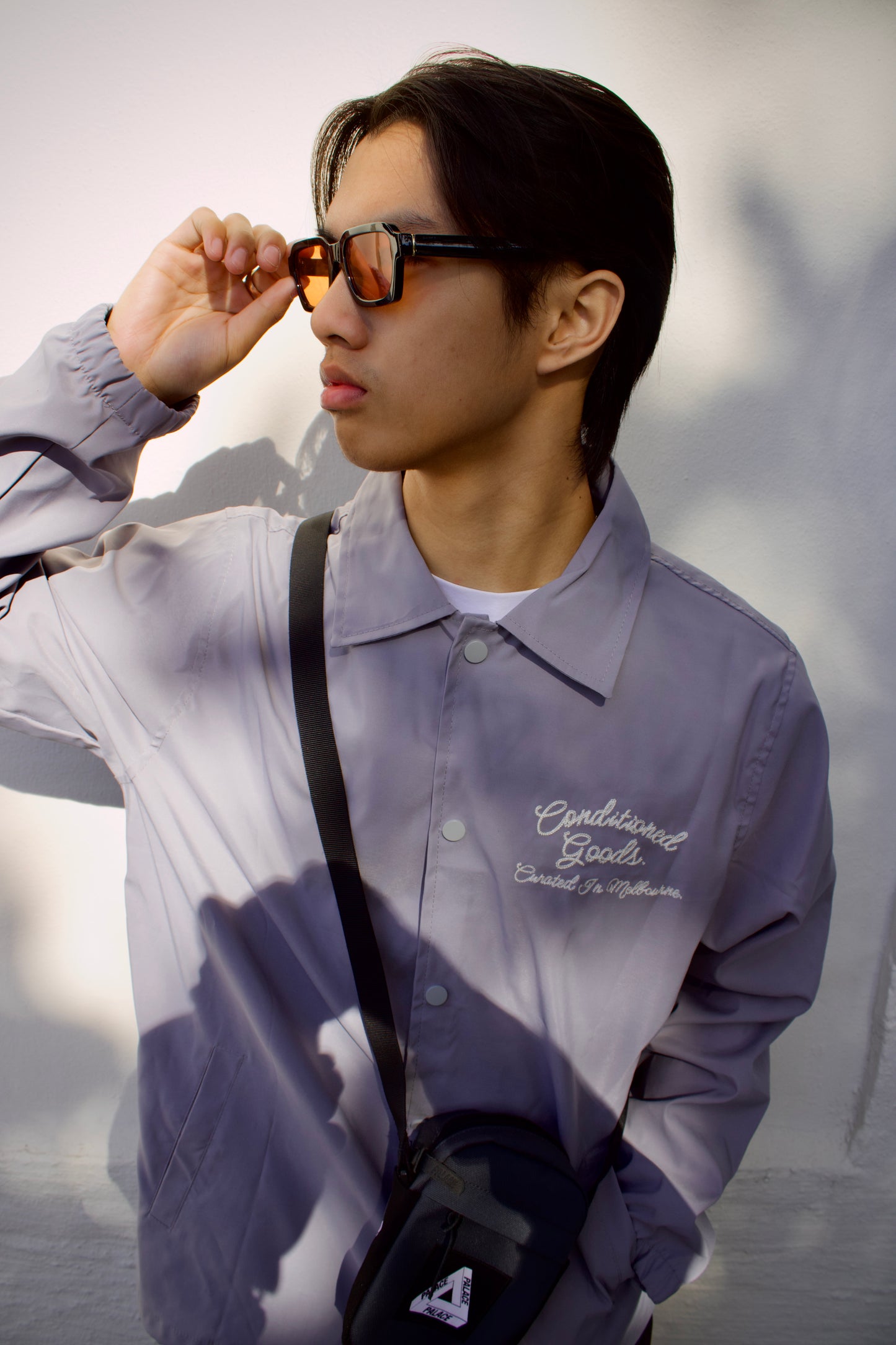 Script Logo Coach Jacket - Platinum Grey