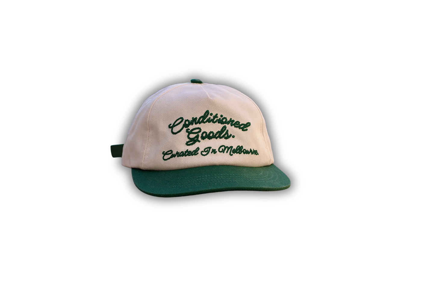 Chainstitched 6 Panel Strapback Cap - Forest Green/Cream