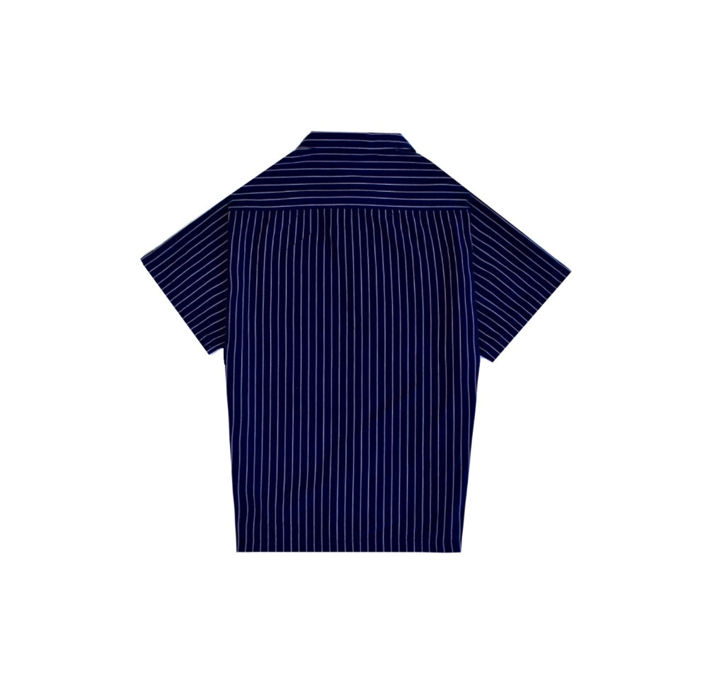 Appliqué Relaxed Fit S/S Shirt - Pinstripe Navy/White