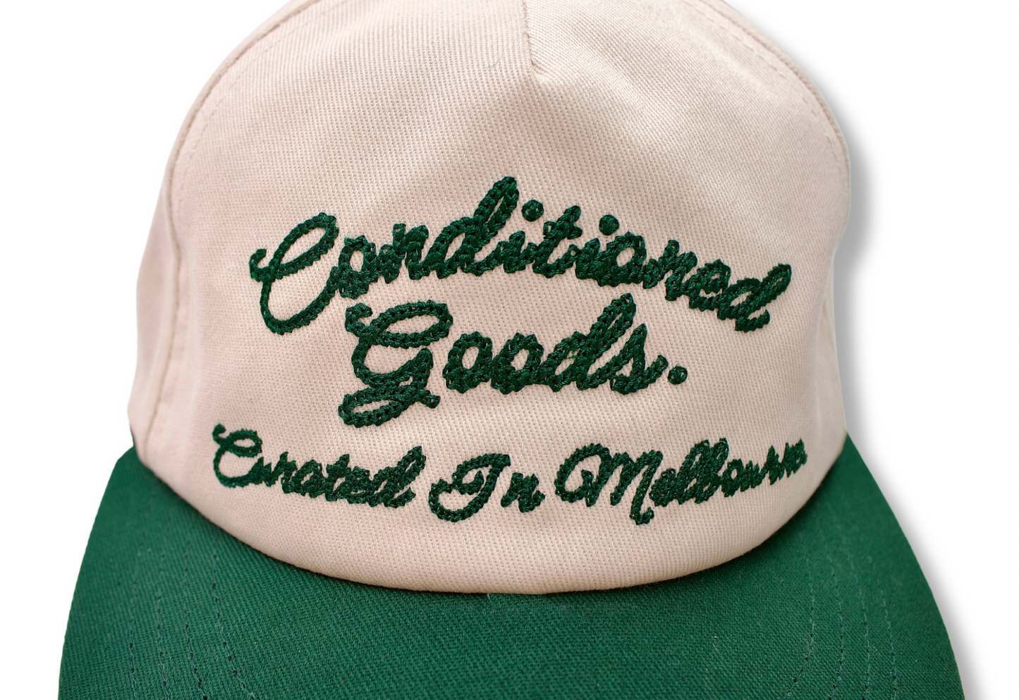 Chainstitched 6 Panel Strapback Cap - Forest Green/Cream