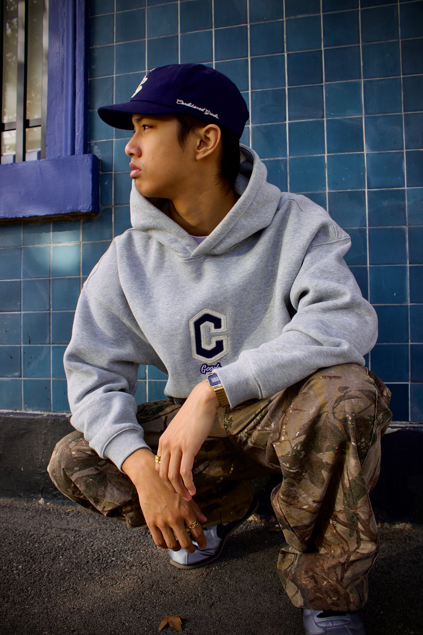 CG Appliqué 6 Panel Strapback Cap - Navy/White
