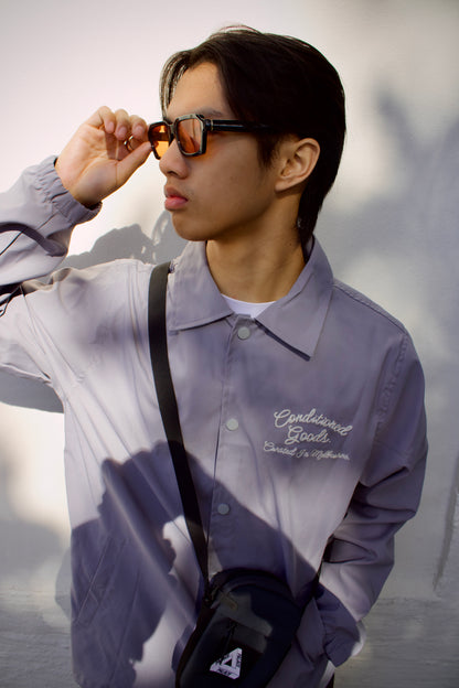 Script Logo Coach Jacket - Platinum Grey