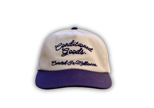 Chainstitched 6 Panel Strapback Cap - Navy/Cream