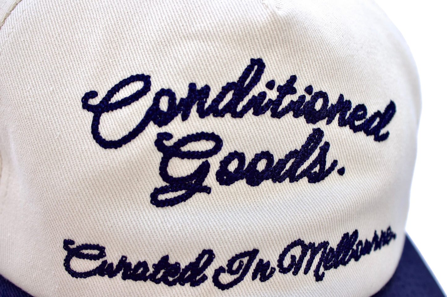 Chainstitched 6 Panel Strapback Cap - Navy/Cream
