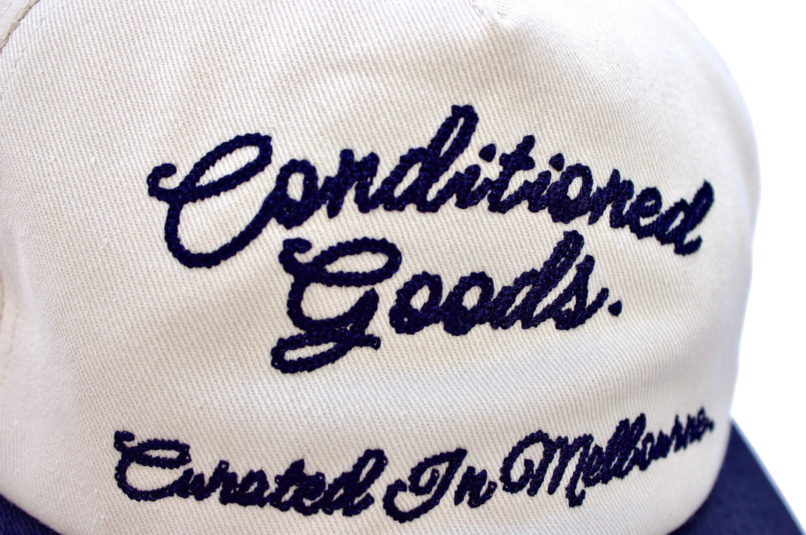 Chainstitched 6 Panel Strapback Cap - Navy/Cream
