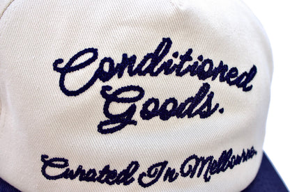 Chainstitched 6 Panel Strapback Cap - Navy/Cream