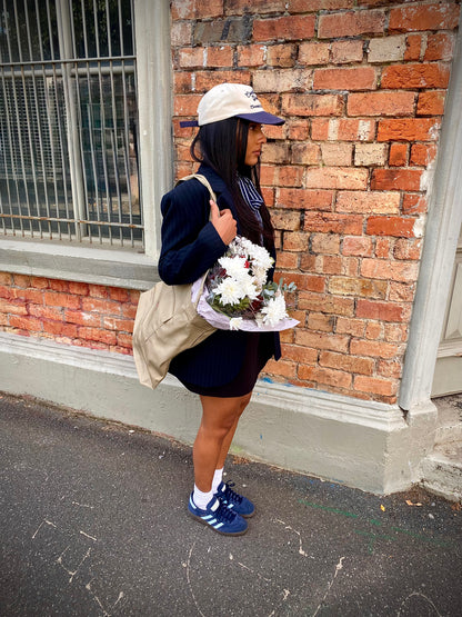 Chainstitched 6 Panel Strapback Cap - Navy/Cream