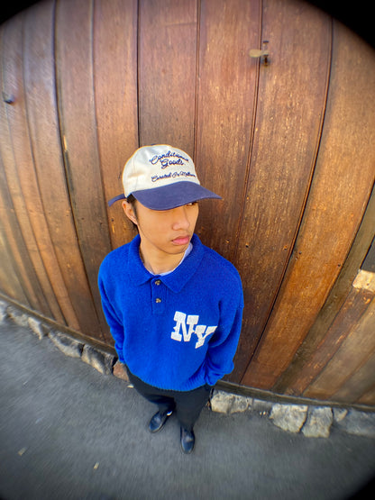 Chainstitched 6 Panel Strapback Cap - Navy/Cream