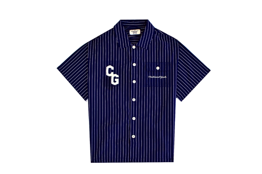 Appliqué Relaxed Fit S/S Shirt - Pinstripe Navy/White