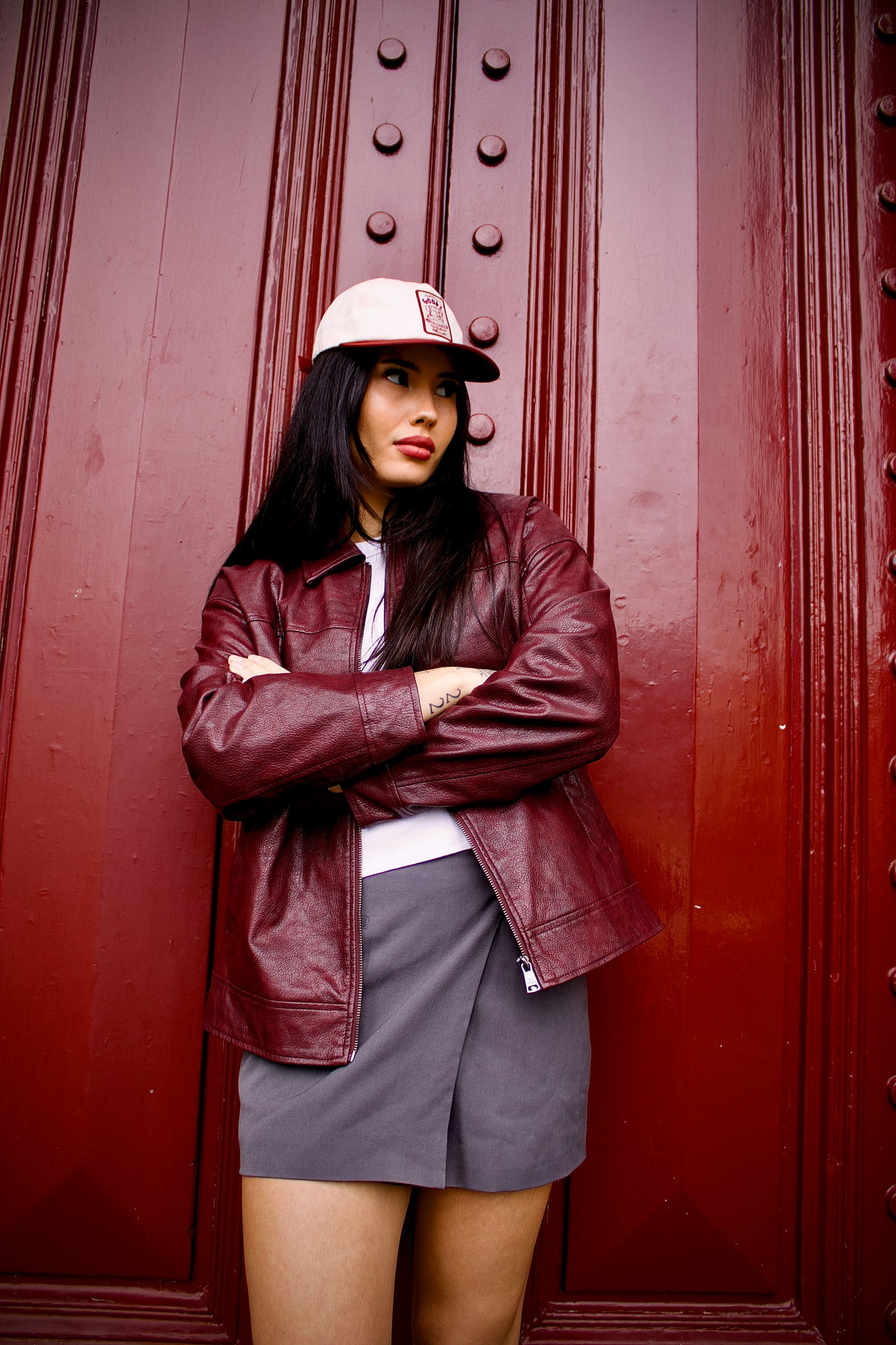 Fabric Merchants 6 Panel Strapback Cap - Burnt Red/Cream